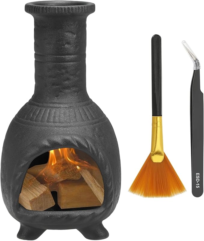 uxcell Incense Burner, Ceramic Incense Holder Santo Holder Ash Catcher with Cleaning Brush Tweezer Decorative Bowl for Meditation Stick Aromatherapy Yoga, Large Black