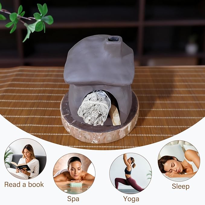 House Palo Santo Burner - Mini Ceramic Chiminea Holder with Stable Base | Perfect for Burning Sage, Incense Cones & Essential for Zen Altars, Meditation, Yoga, Home Decor & Thoughtful Gifts.