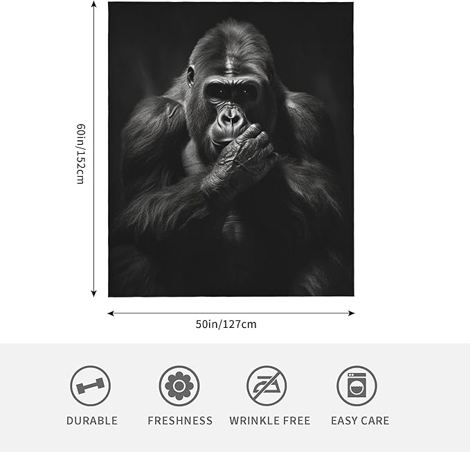Chimpanzees Animal Throw Blanket Soft Plush Fleece Blankets Warm Cozy Lightweight Fuzzy Blanket for Bed Sofa Couch Home Decor 60"X50"