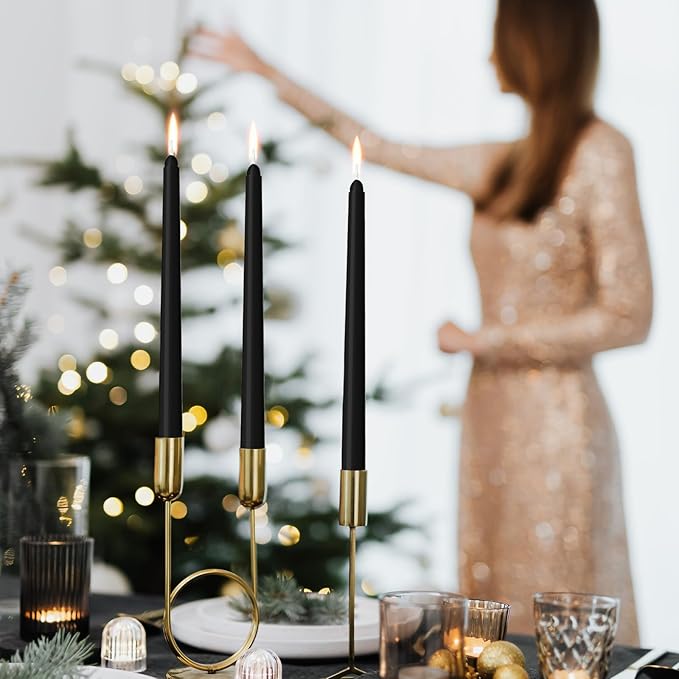 12 Pack Black Taper Candles 10 inch - Taper Candles Dripless, Smokeless, Unscented - 8 Hours Long Burning - Hand Poured Tall Candlesticks - Perfect for Home Decor, Weddings, and Special Occasions