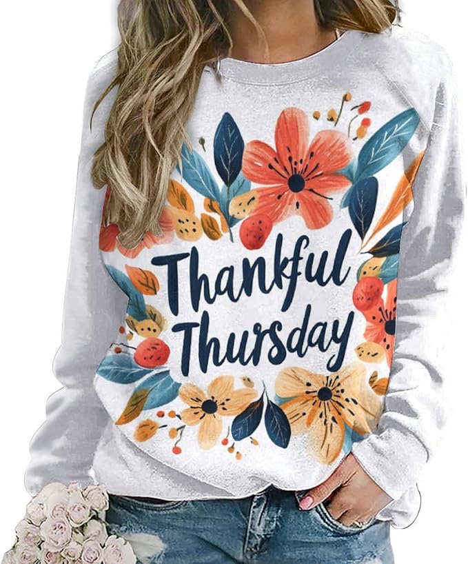 Thanksgiving Sweatshirt for Women Crewneck Pullover Casual Graphic Long Sleeve Shirts Sweater