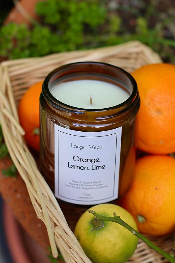 All-Natural Orange, Lemon, Lime Aromatherapy Essential Oil Candle, Safe for People and Pets, Made with Pure Sustainable Organic Vegan Coconut Wax, Allergy Friendly, Non Toxic, Zero Waste