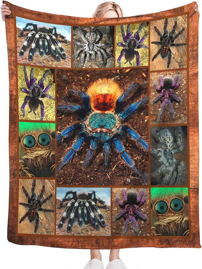 Tijuboni Tarantula Spider Throw Blanket Spider Gifts for Boys Men Girls Women Kids Adults Soft Flannel Fleece Blanket for Couch Sofa Bed Home Decor 50"x60"