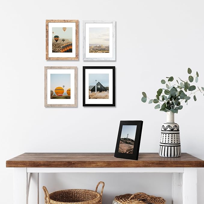 iRahmen 8x10 Picture Frame Set of 4 with High Definition Real Glass, Mixed Color Wood Photo Frames for Desktop Display and Wall Mounting
