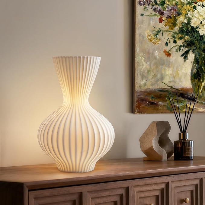 RONDURE 11.6" Modern Ceramic Table Lamp, Modern Bedside Lamps for Bedroom, Living Room and Nightstand, White Translucent Ceramic Shade, Warm Ambient Lighting, Home Decor