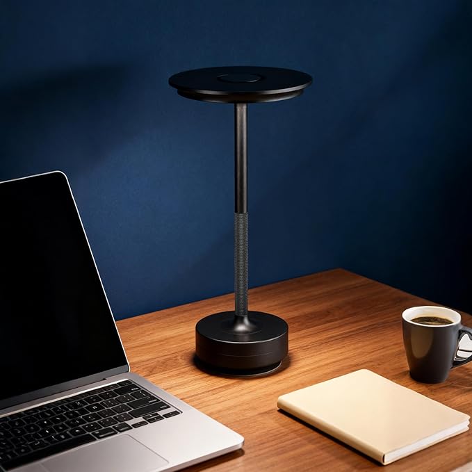 Cordless Table Lamp Rechargeable - 5000mAh Battery Operated LED Table Light with Touch Stepless Dimming - Portable Matte Black Metal Outdoor Lamp for Patio, Restaurant, Nightstand