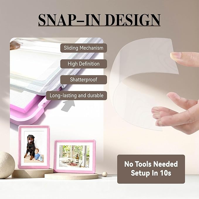 5x7 Picture Frame, Clear Acrylic Photo Frame with White Mat for 4x6 Photos, One-Piece Shatterproof Tool-Free Design, UV-Resistant Waterproof Tabletop Frame for Home Office Decor with 10-Year Warranty