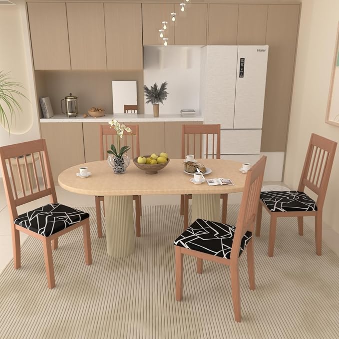 Stretch Dining Chair Seat Covers Set of 6,Dining Chair Slipcovers, Floral Printed Chair Covers,Soft Fabric Washable Upholstered Chair Seat Protector, No Rear Covers for Home Kitchen Dining Room