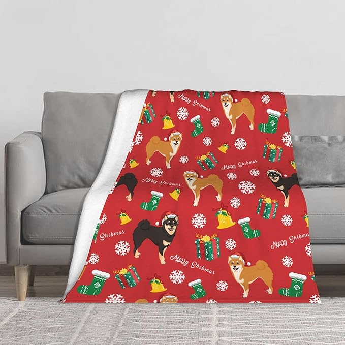 Christmas Dog Throw Blanket Soft Plush Fleece Blankets Warm Cozy Lightweight Fuzzy Blanket for Bed Sofa Couch Home Decor 60"X50"