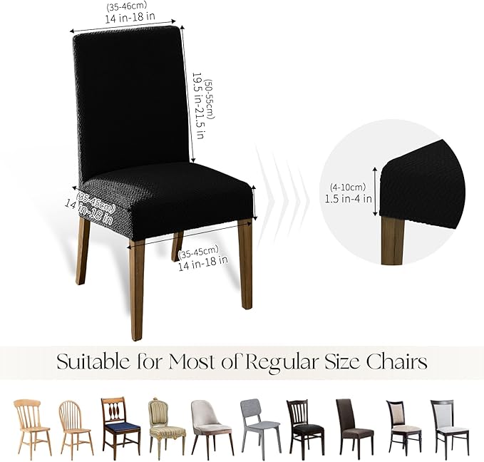 MOSAYT 100% Waterproof Dining Room Chair Covers Set of 4, Super Fit Stretch Jacquard Parson Chairs Slipcovers Removable Washable Chair Seat Protectors for Home, Kitchen, Banquet (Black)
