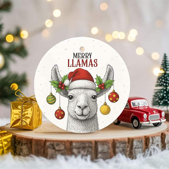 Llama Christmas Ornament 2025 – Funny Merry Llamas Ornament, Cute Xmas Tree Decoration for Animal Lovers