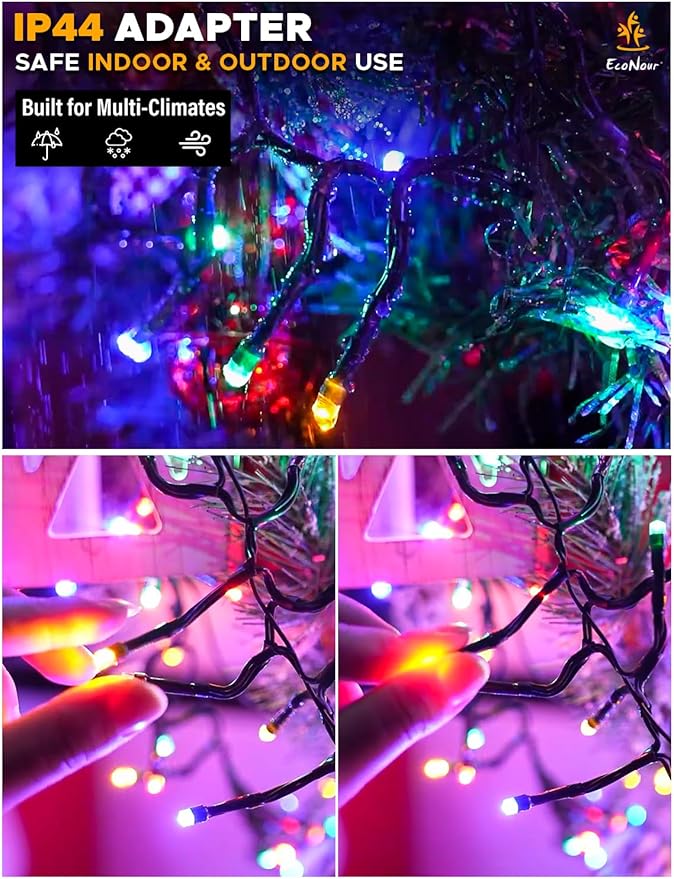 EcoNour 61.5 Ft 1500 LED Cluster Twinkle Lights for Christmas Tree, 8 Modes String Lights for Decoration with Timer and Memory Function, Multicolor Sparkle Lights for Magical Home & Outdoor