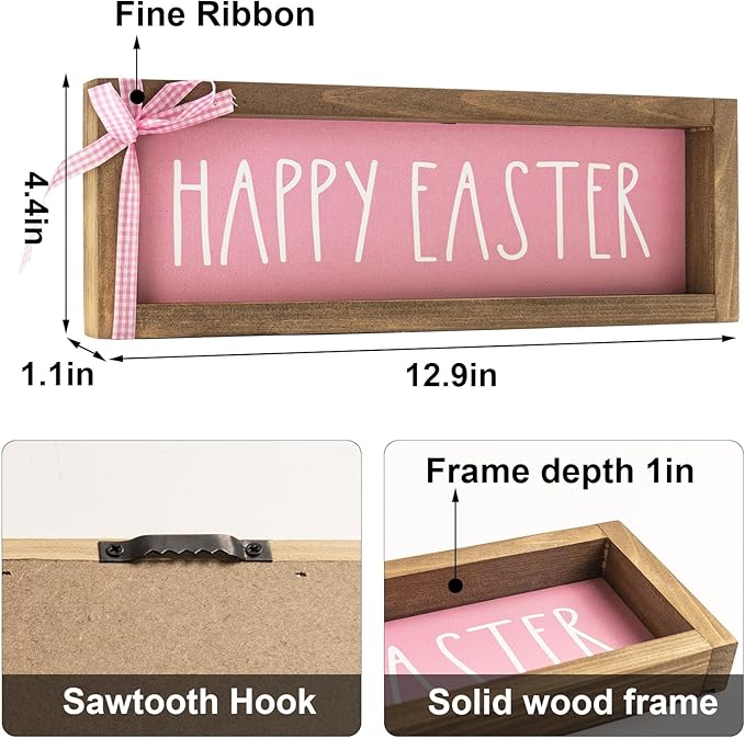 Happy Easter Sign, Wooden Pink Easter Table Top Decorations for Home Indoor, Spring Wood Decorative Signage Wall Art Living Room Tabletop Centerpieces Mantel Shelf Office Desk Rustic Decor