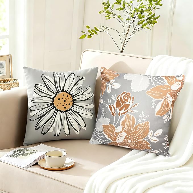 Decorative Throw Pillow Covers Set of 4 Coffee Pillow Covers 18x18 inch Fall Throw Pillow Cover Linen Square Pillowcases Cushion Cover,Boho Pillow Covers for Couch Sofa Farmhouse Home