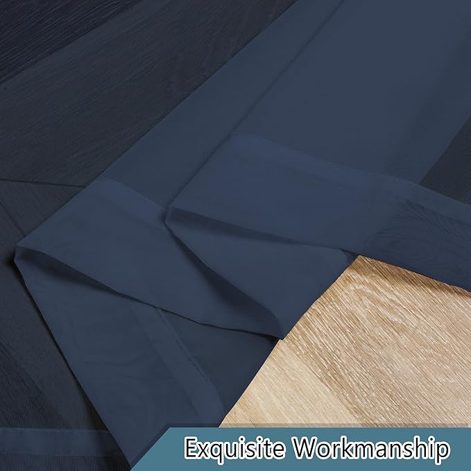 Lecloud Navy Blue Sheer Curtains 45 Inch Long 2 Panels, Short Voile Drapes for Dinning Small Windows, Light Filtering Voile Curtain for Living Room Bedroom Bathroom, Dual Rod Pocket, 40" Wx45 L