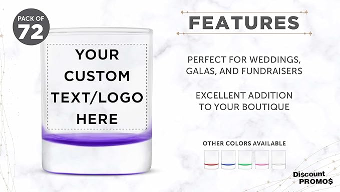 DISCOUNT PROMOS Custom Arc Votive Candle Holders 3 oz. Set of 72, Personalized Bulk Pack - Thick Base, Perfect for Wedding, Anniversary and Party Favors - Purple Bottom