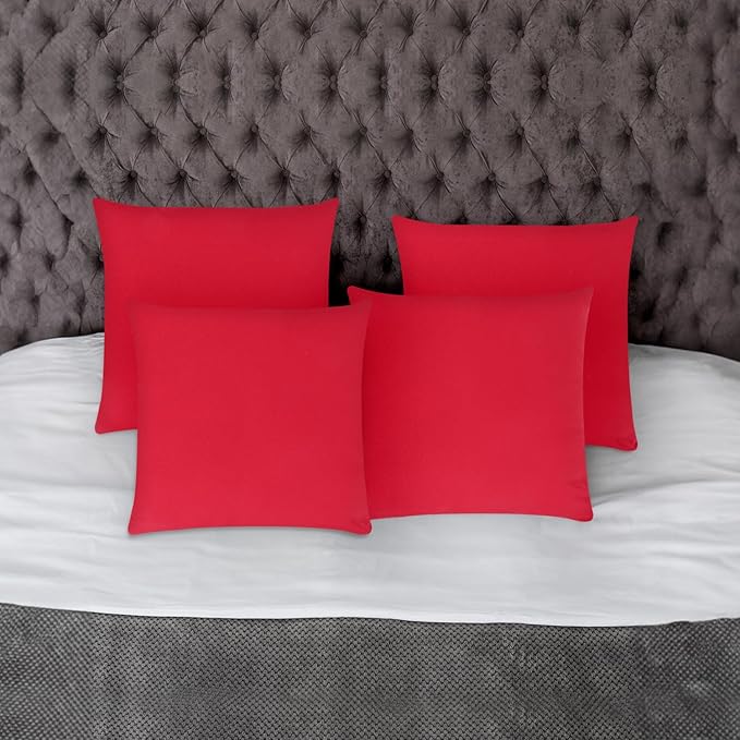 Covers & All Premium Square Throw Pillow Inserts with Covers Set of 4, 20 x 20 Inches Red, Decorative Cushions for Couch Sofa Home Decor Office Travel UV Resistant Waterproof Soft Cushions Pillows