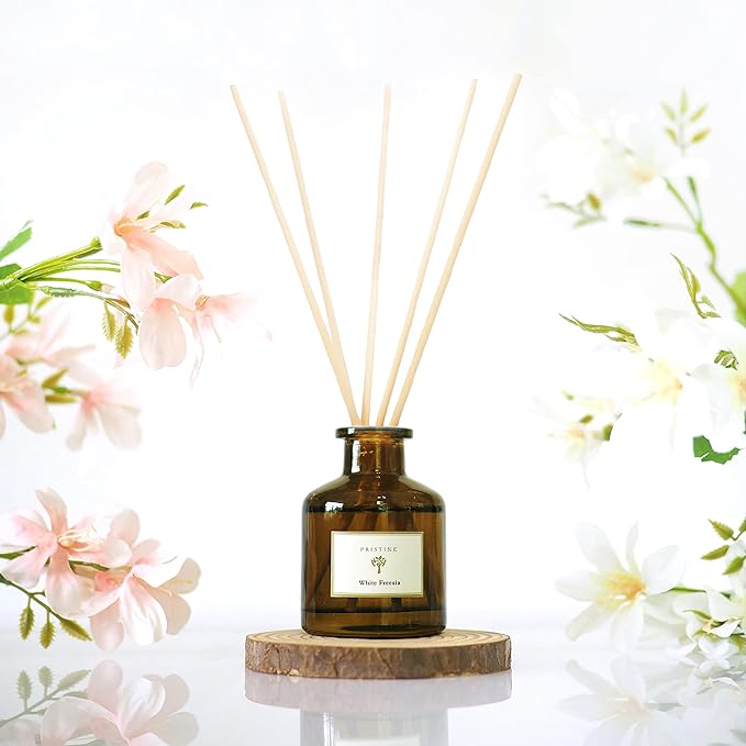 PRISTINE White Freesia Reed Diffuser for Home & Bathroom | Refreshing Oil Sticks With Essential Oil | Home & Office Deco | Relaxing Scent for Refreshing Air