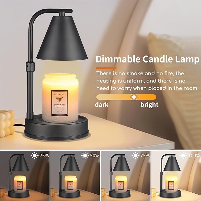 mocosa Candle Warmer Lamp,Adjustable Height Black Metal Candle Warmer,Gifts for Mom,House Warming Gifts New Home Dimmable for Scented Jar Candles