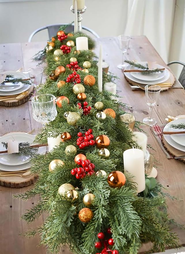 Pine Christmas Garland, 6FT Christmas Greenery Garland, Realistic Cedar Leaves Cypress Garland for Holiday Mantel Fireplace Table Centerpiece Decoration