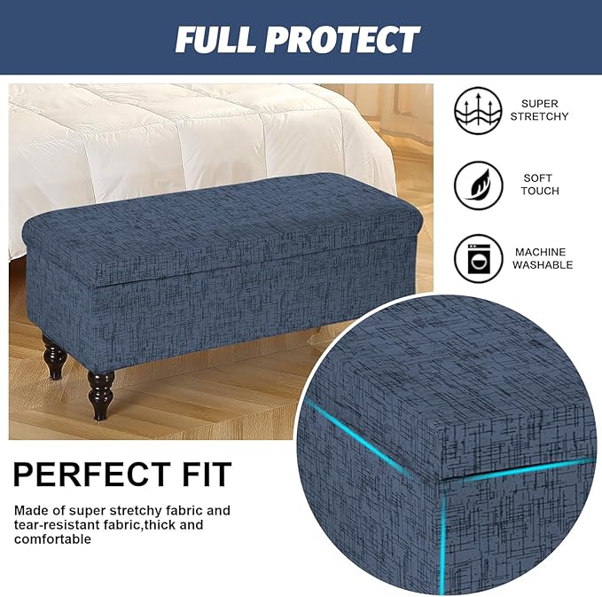 FUANGUI Ottoman Cover Stretch Storage Ottoman Bench Slipcover Jacquard Folding Storage Bench Ottoman Cover Footrest Stool Slipcover Footstool Protector Cover with Elastic Bottom Fit Length,Large