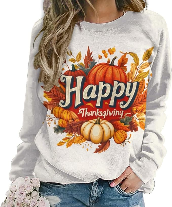 Thanksgiving Sweatshirt for Women Crewneck Pullover Casual Graphic Long Sleeve Shirts Sweater