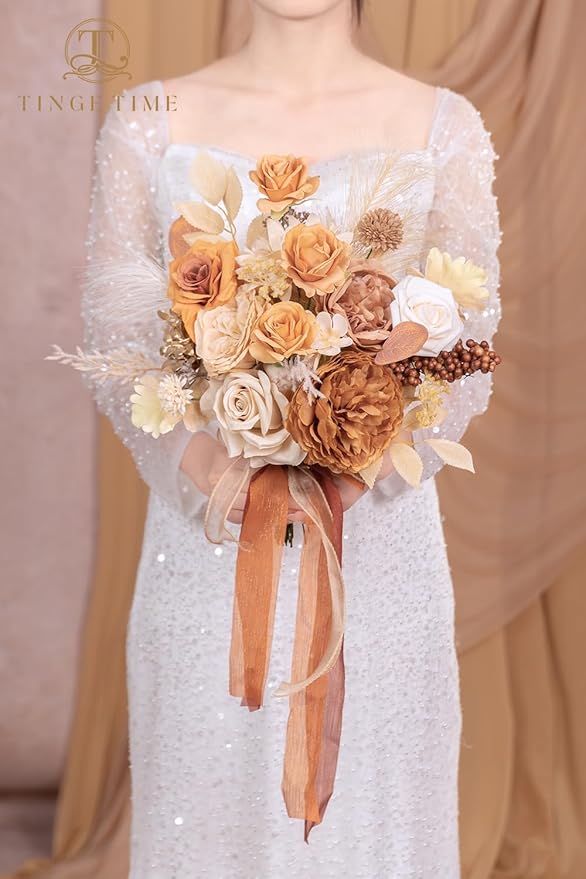 TINGE TIME Fake Flowers Artificial Flowers Peonies Bulbous Chrysanthemum Daisy Hydrangea Sunflower Violets Dahlia Daffodils Epiphyllum Orchid Cherry Blossom Camellia Leyaron (Nude Color & Pale Coffee)