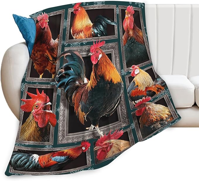 Tijuboni Rooster Chicken Throw Blanket Rooster Gifts for Girls Boys Women Men Kids Adults Soft Flannel Fleece Blanket for Couch Sofa Bed Home Decor 60"x80"