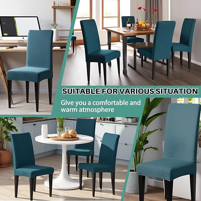 Dioxide Stretch Chair Covers for Dining Chairs, Washable Dining Chair Covers Set of 4, Soft Kitchen Chairs Seat Covers, Jacquard Parson Chair Slipcover Protectors for Home Hotel Restaurant Banquet