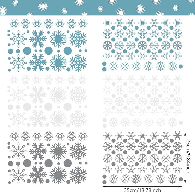 Outus 249 Pcs/ 6 Sheets Winter Snowflakes Wall Decals Snowflake Winter Party Silver and Blue Wall Decals Removable Home Decor(Blue, Grey, White)