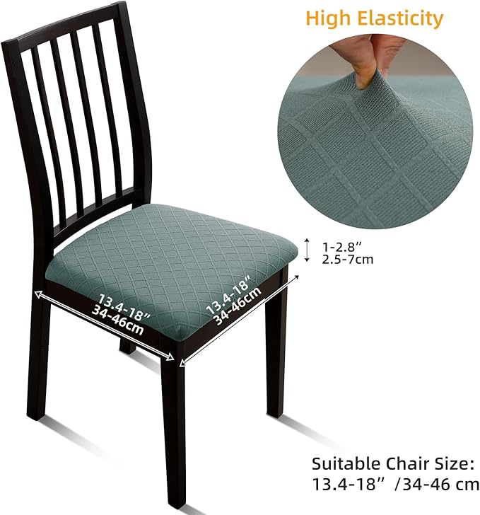 Fuloon Waterproof Seat Cushion Covers 4 PCS, Stretch Jacquard Chair Seat Covers Washable Dining Room Chair Slipcovers Removable Kitchen Cushion Protector (4, Waterproof-Dark Green)
