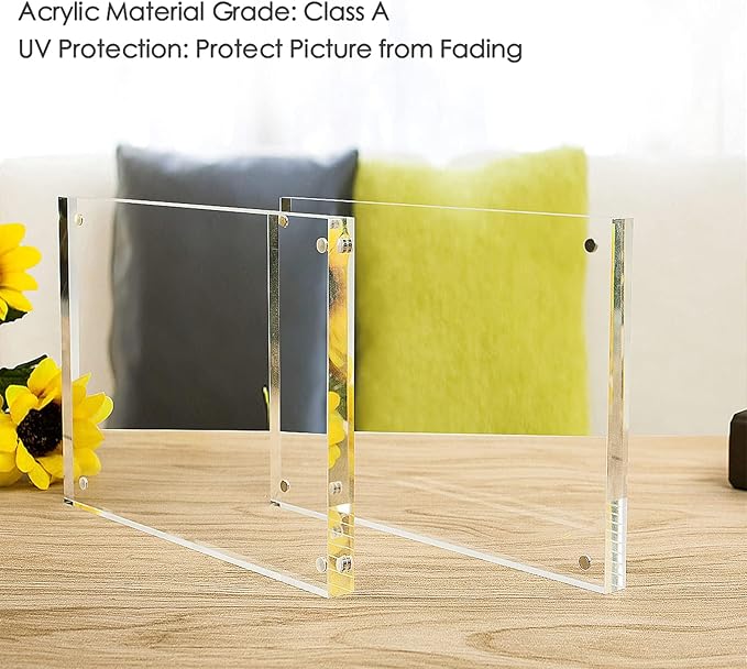 NIUBEE 5x5 Picture Frames, Clear Acrylic Photo Frame with Gift Box Package, 20% Thicker Blocks Magnetic Desktop Card Display
