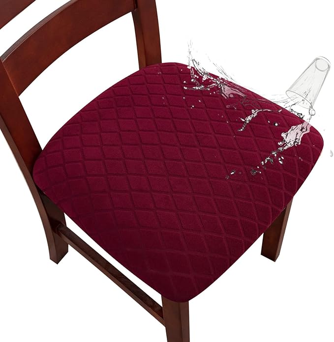Genina Waterproof Seat Covers for Dining Room Chairs, Stretch Chair Covers Removable Washable Dinning Room Kitchen Chair Seat Cushion Slipcovers (Argyle-Wine Red, 6 PCS)