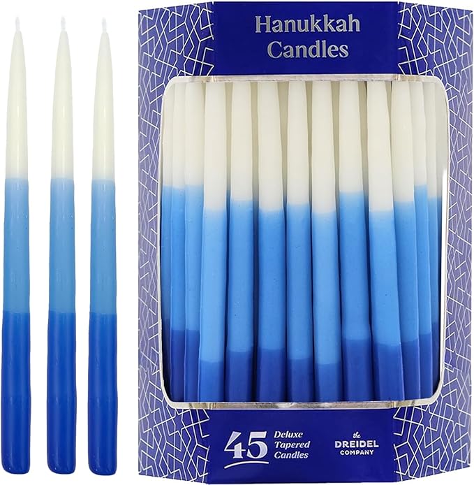 Deluxe Tapered Hanukkah Menorah Tri Color Blue, Blue, and White, Candles for All 8 Nights of Chanukah (10-Pack)