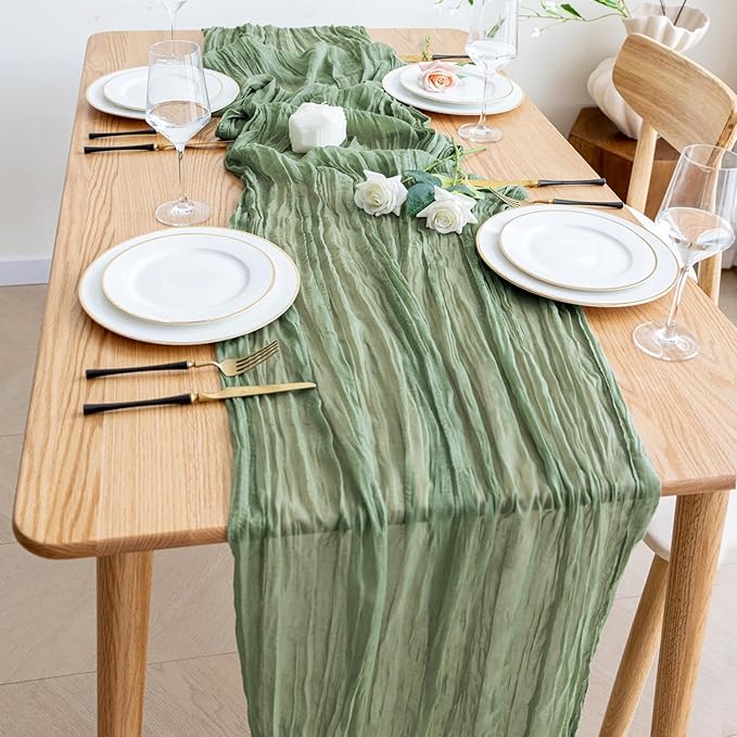 Wokceer Cheesecloth Table Runner 2Pack 10FT Sage Green Boho Gauze Easter Christmas Cheese Cloth Table Runner for Party Long Rustic Sheer Table Runners for Baby Bridal Shower Wedding