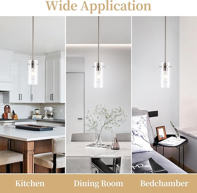 Pendant Light, Kitchen Lights Ceiling Hanging, Kitchen Light Fixtures Brushed Nickel Finish, Industrial Pendant Lighting for Kitchen Island (1 Pack)