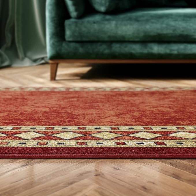 Antep Rugs Alfombras Modern Bordered 5x7 Non-Skid (Non-Slip) Low Profile Pile Rubber Backing Indoor Area Rugs (Maroon Beige, 5' x 7')