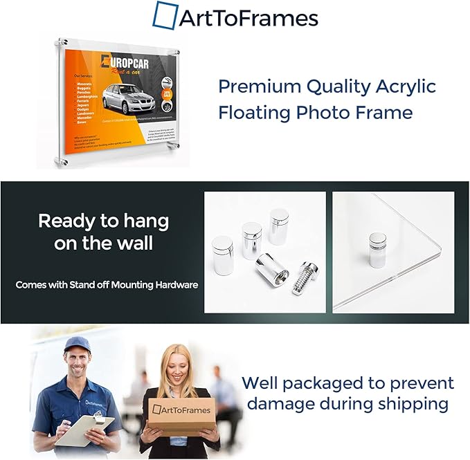 ArtToFrames Floating Acrylic Frame for Pictures Up To 12x16 inches (Full Frame is 16x20) with 13x19mm Polished Chrome Acrylic Standoff Hardware, Acrylic-109-12x16-69 Made in The USA