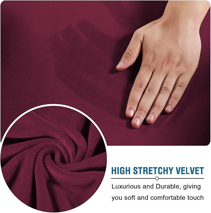 H.VERSAILTEX Real Velvet Plush 1 Piece Form Fit Stretch Rectangle Folding Storage Covers Ottoman Slipcovers Removable Footstool Protect Footrest Covers Elastic Bottom Washable(Large, Burgundy)
