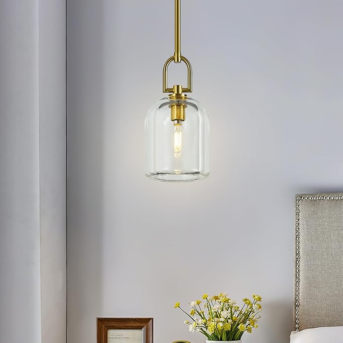 Modern Gold Pendant Lights Kitchen Island Ceiling Chandelier Indoor Thick Crystal Hanging Light Fixtures for Kitchen Living Room Dining Room Bedroom（2Pack）