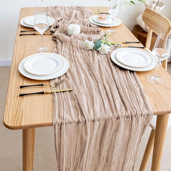 Wokceer Cheesecloth Table Runner 4Pack 10FT Nude Pink Boho Gauze Cheese Cloth Table Runner for Party Long Rustic Sheer Table Runners for Baby Bridal Shower Wedding Easter Table Decor