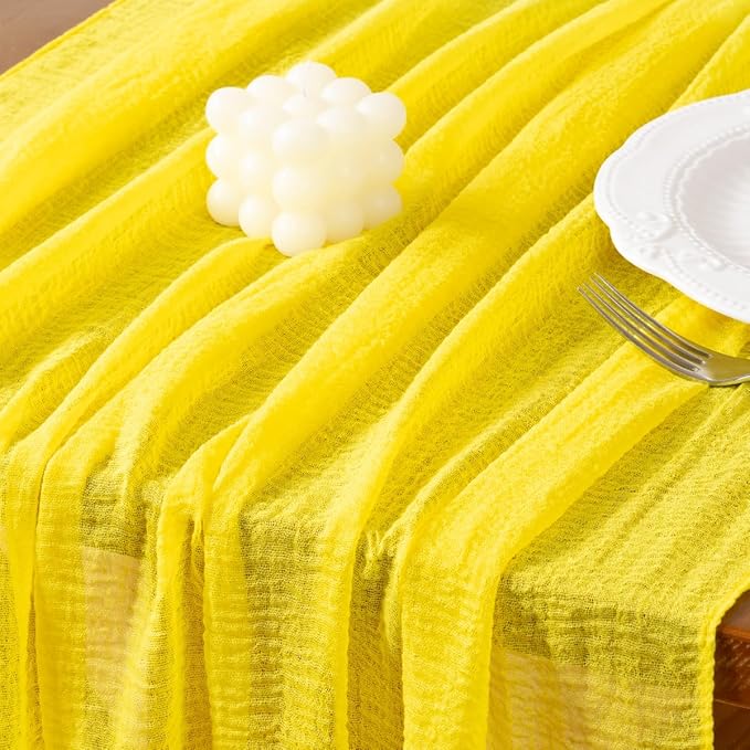 Socomi Yellow Cheesecloth Table Runner Valentine's Day Gauze 120 Inch Rustic Boho Cheese Cloth Runner for Wedding Party Baby Bridal Shower Centerpiece Decoration Holiday Home Decorations