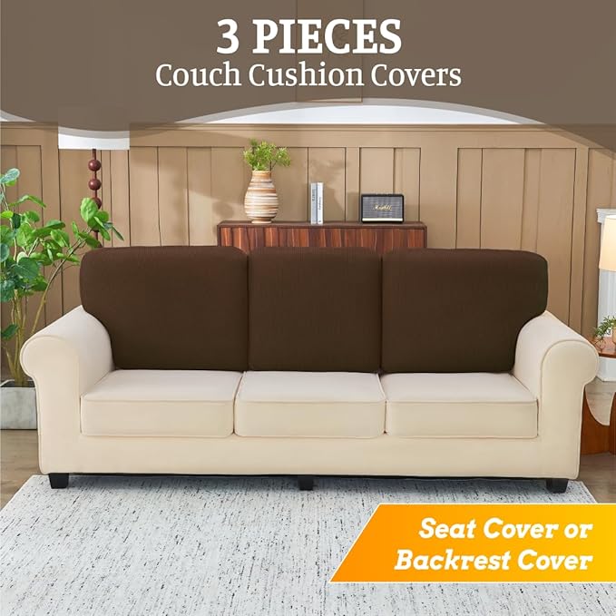 Sectional Couch Covers for Sofa Cushion L Shaped Couch Cover Washable Soft Couch Cushion Covers Stretch Sofa Slipcovers(3-Piece for Sofa Seat or Backrest, Caramel)