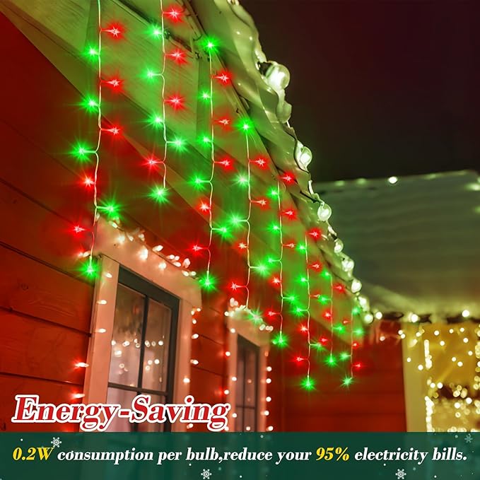 XURISEN 132ft Christmas Lights Decorations Outdoor, 1280 LED 8 Modes Fairy Lights with 240 Drops,Plug in Waterproof Timer Memory Function for Christmas Holiday Wedding Party Decorations
