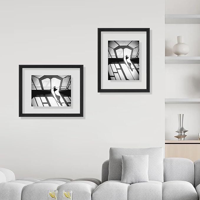 8x10 Floating Frames 2 Pack Wooden Photo Frame Double Sided Glass Picture Frame for Any Size Picture up to 8x10, Wall Mount or Tabletop Displays, Double-edged Frames, Black