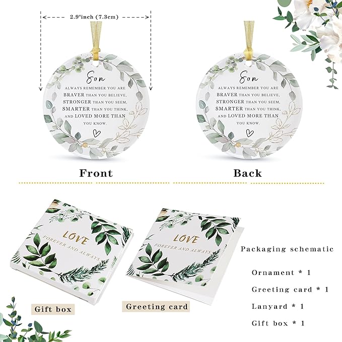 SIABERTERL Christmas Ornament 2025, Christmas Souvenir for Son from mom and dad, Best Gift to Express Love for Each Other, Ceramic Christmas Tree Ornament with Gift Box.