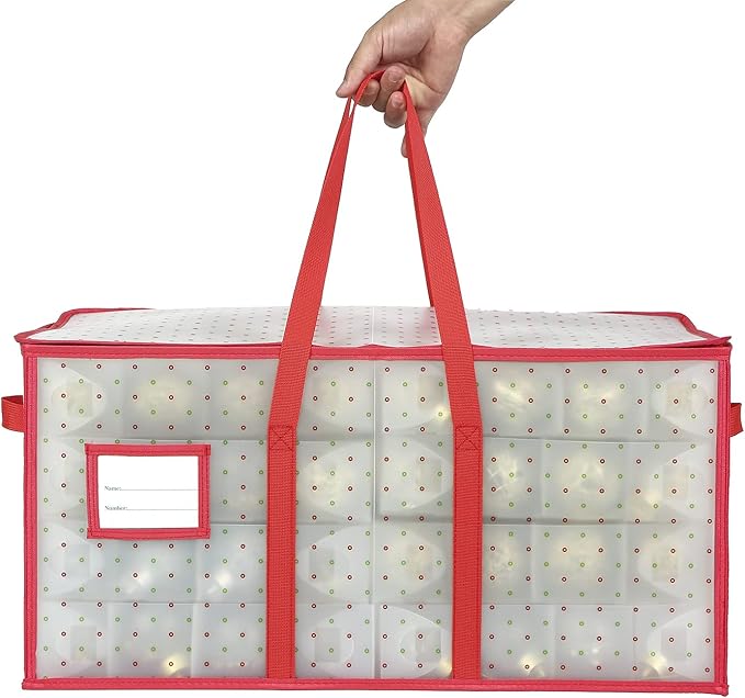 Sattiyrch Plastic Christmas Ornament Storage Box with Dual Zipper Closure - Box Contributes Slots for 128 Holiday Ornaments 3 Inch - Keeps 128 Xmas Holiday Ornaments (128)