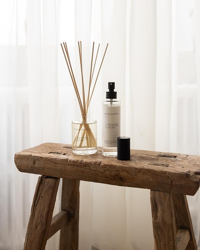 Brooklyn Candle Studio Reed Scent Diffuser - Relaxing Oil Diffuser, Sandalwood & Amber Fragrance, 8 Rattan Diffuser Reeds, Clean Ingredients (3.7oz, Palo Santo)