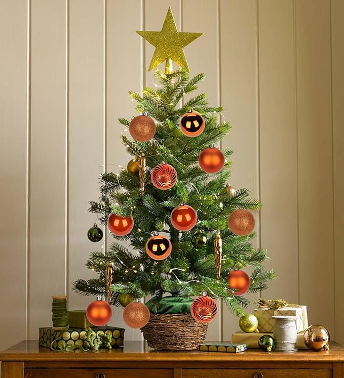 2.36" Orange Christmas Balls Ornaments 25 Pcs Shatterproof Christmas Ornaments Set Halloween Balls Ornaments Orange Ornament for Xmas Tree Holiday Party