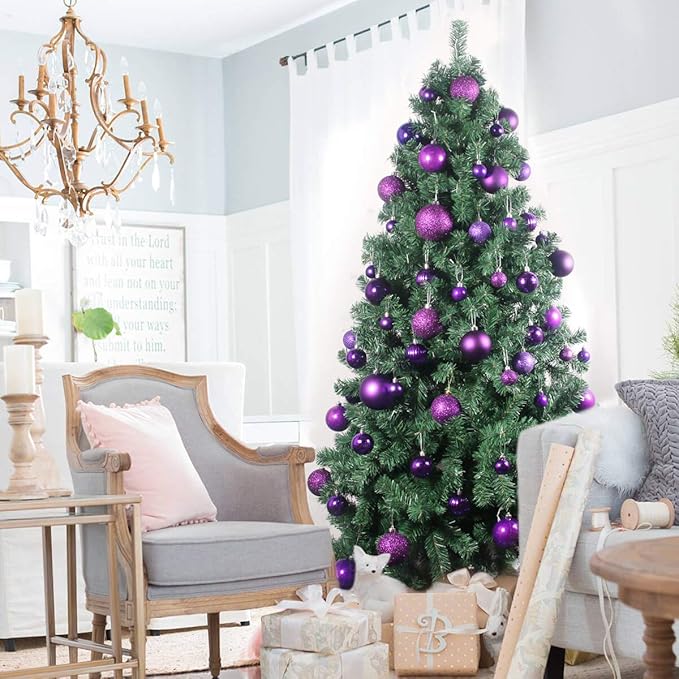 Purple 1.6" Small Christmas Balls Christmas Tree Decoration Ornaments Shatterproof Hanging Balls for Birthday Halloween Holiday Wedding Decorations Set of 36pcs